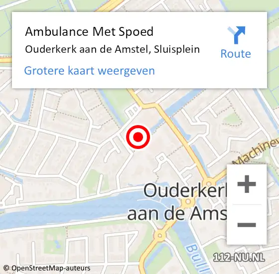 Locatie op kaart van de 112 melding: Ambulance Met Spoed Naar Ouderkerk aan de Amstel, Sluisplein op 24 oktober 2022 08:45