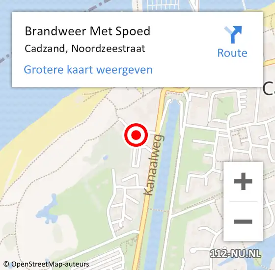 Locatie op kaart van de 112 melding: Brandweer Met Spoed Naar Cadzand, Noordzeestraat op 24 oktober 2022 09:09