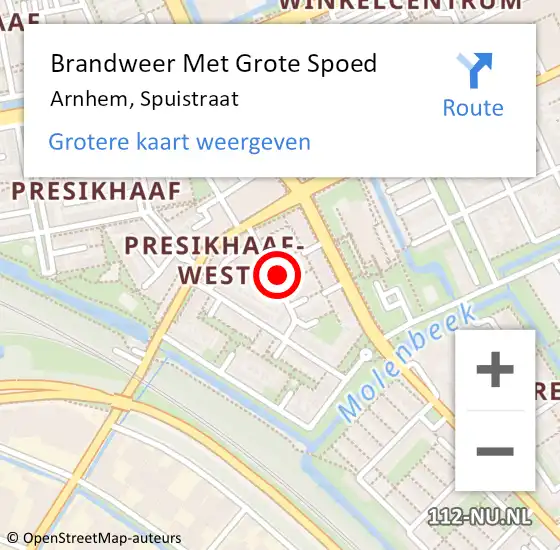 Locatie op kaart van de 112 melding: Brandweer Met Grote Spoed Naar Arnhem, Spuistraat op 24 oktober 2022 09:12