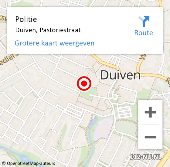 Locatie op kaart van de 112 melding: Politie Duiven, Pastoriestraat op 24 oktober 2022 09:56