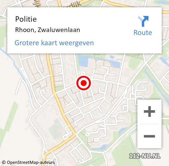 Locatie op kaart van de 112 melding: Politie Rhoon, Zwaluwenlaan op 24 oktober 2022 09:57