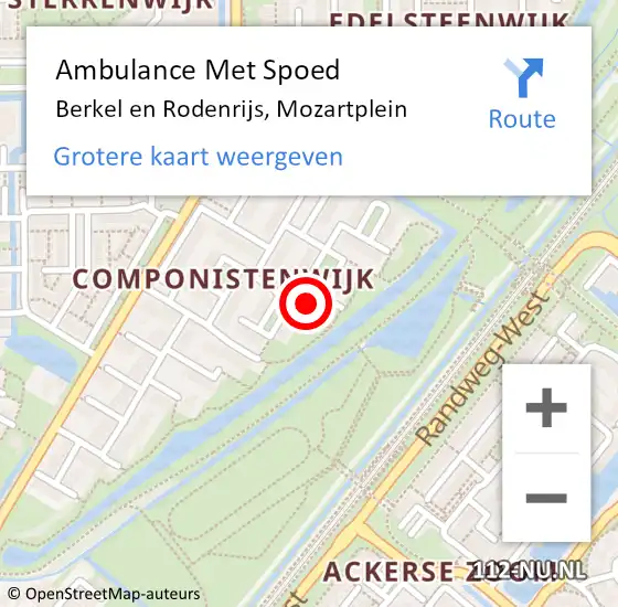 Locatie op kaart van de 112 melding: Ambulance Met Spoed Naar Berkel en Rodenrijs, Mozartplein op 24 oktober 2022 10:17