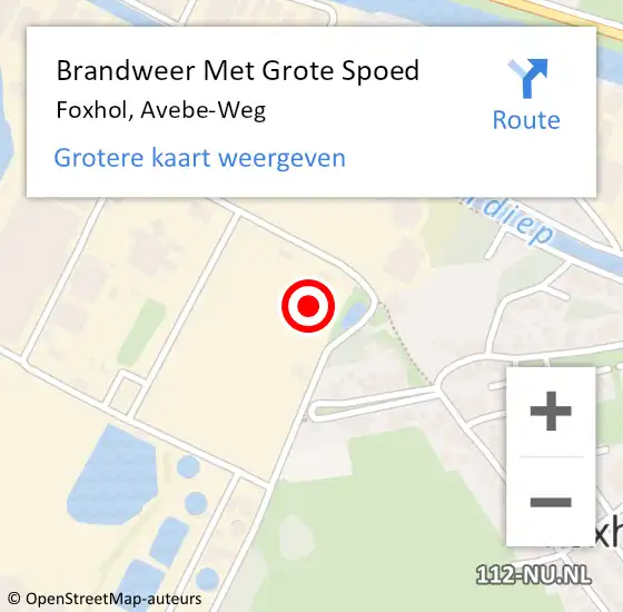 Locatie op kaart van de 112 melding: Brandweer Met Grote Spoed Naar Foxhol, Avebe-Weg op 2 augustus 2014 15:45