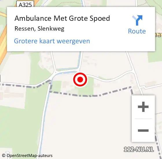 Locatie op kaart van de 112 melding: Ambulance Met Grote Spoed Naar Ressen, Slenkweg op 24 oktober 2022 10:29