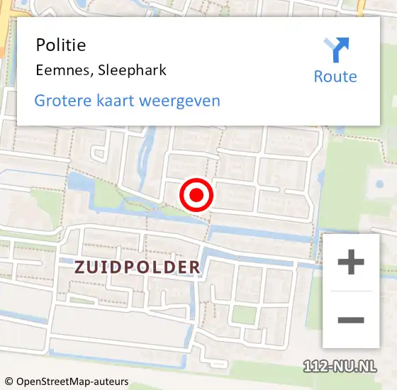 Locatie op kaart van de 112 melding: Politie Eemnes, Sleephark op 24 oktober 2022 10:34