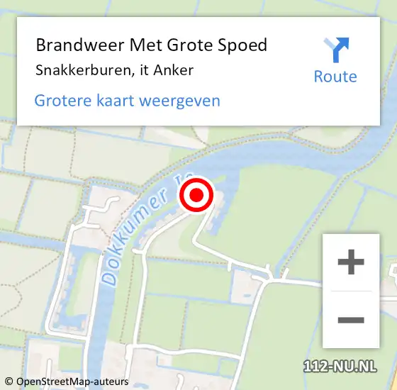 Locatie op kaart van de 112 melding: Brandweer Met Grote Spoed Naar Snakkerburen, it Anker op 24 oktober 2022 10:43