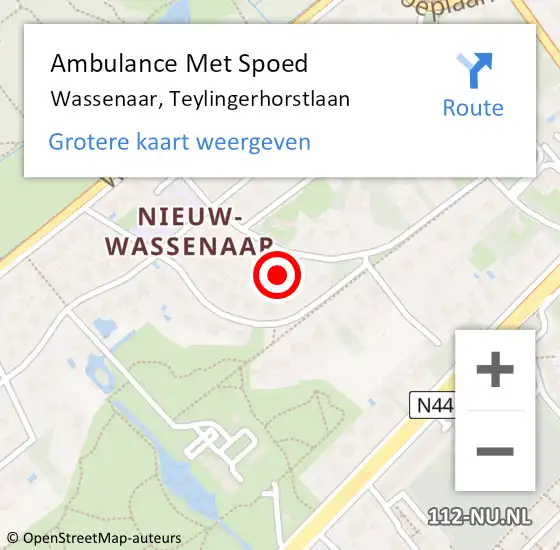 Locatie op kaart van de 112 melding: Ambulance Met Spoed Naar Wassenaar, Teylingerhorstlaan op 24 oktober 2022 10:45
