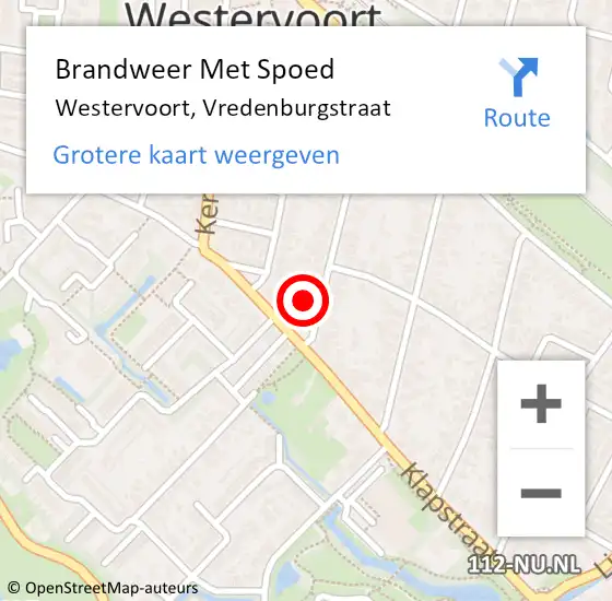 Locatie op kaart van de 112 melding: Brandweer Met Spoed Naar Westervoort, Vredenburgstraat op 24 oktober 2022 11:01