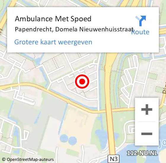 Locatie op kaart van de 112 melding: Ambulance Met Spoed Naar Papendrecht, Domela Nieuwenhuisstraat op 24 oktober 2022 11:06