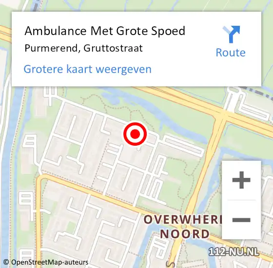Locatie op kaart van de 112 melding: Ambulance Met Grote Spoed Naar Purmerend, Gruttostraat op 24 oktober 2022 11:57
