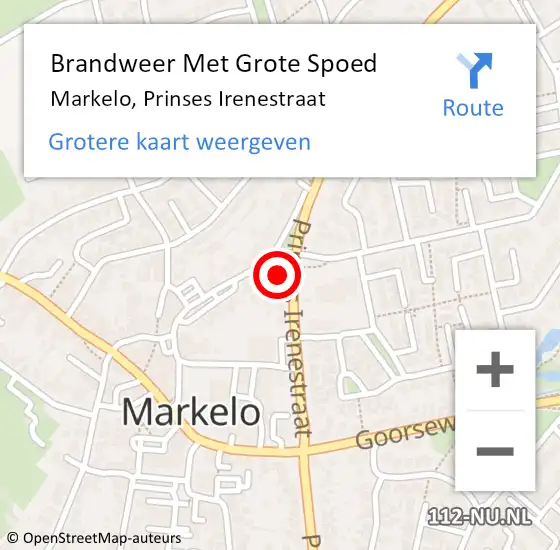 Locatie op kaart van de 112 melding: Brandweer Met Grote Spoed Naar Markelo, Prinses Irenestraat op 24 oktober 2022 11:57