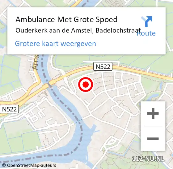 Locatie op kaart van de 112 melding: Ambulance Met Grote Spoed Naar Ouderkerk aan de Amstel, Badelochstraat op 24 oktober 2022 11:59