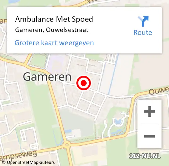 Locatie op kaart van de 112 melding: Ambulance Met Spoed Naar Gameren, Ouwelsestraat op 24 oktober 2022 12:07