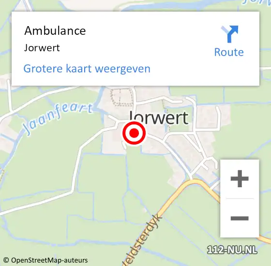 Locatie op kaart van de 112 melding: Ambulance Jorwert op 24 oktober 2022 12:10