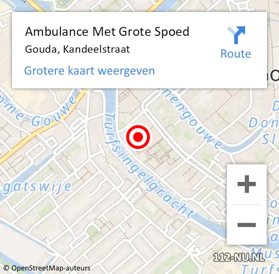 Locatie op kaart van de 112 melding: Ambulance Met Grote Spoed Naar Gouda, Kandeelstraat op 24 oktober 2022 12:33