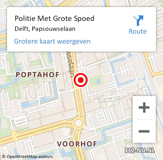 Locatie op kaart van de 112 melding: Politie Met Grote Spoed Naar Delft, Papsouwselaan op 24 oktober 2022 12:43