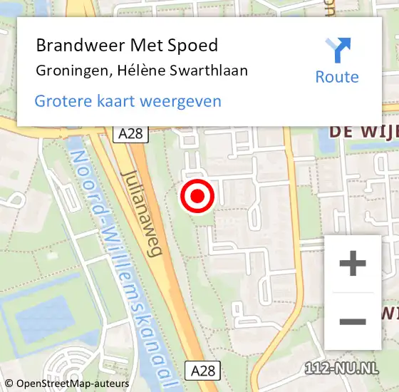 Locatie op kaart van de 112 melding: Brandweer Met Spoed Naar Groningen, Hélène Swarthlaan op 24 oktober 2022 12:45