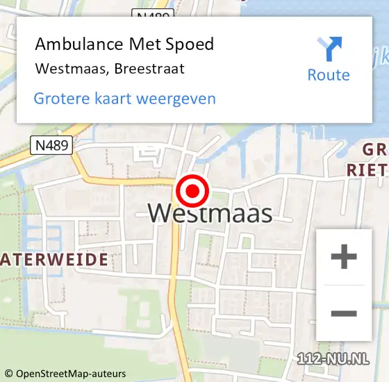 Locatie op kaart van de 112 melding: Ambulance Met Spoed Naar Westmaas, Breestraat op 24 oktober 2022 12:53
