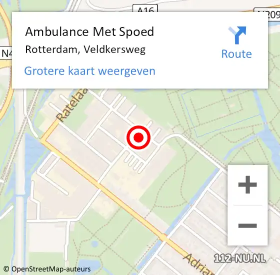 Locatie op kaart van de 112 melding: Ambulance Met Spoed Naar Rotterdam, Veldkersweg op 24 oktober 2022 13:18