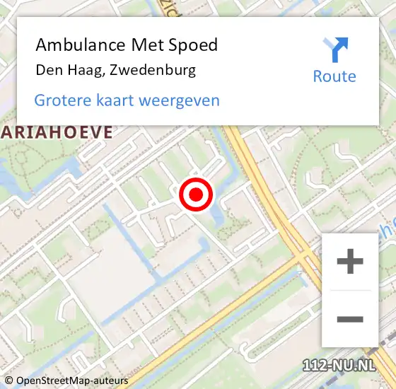 Locatie op kaart van de 112 melding: Ambulance Met Spoed Naar Den Haag, Zwedenburg op 24 oktober 2022 13:40