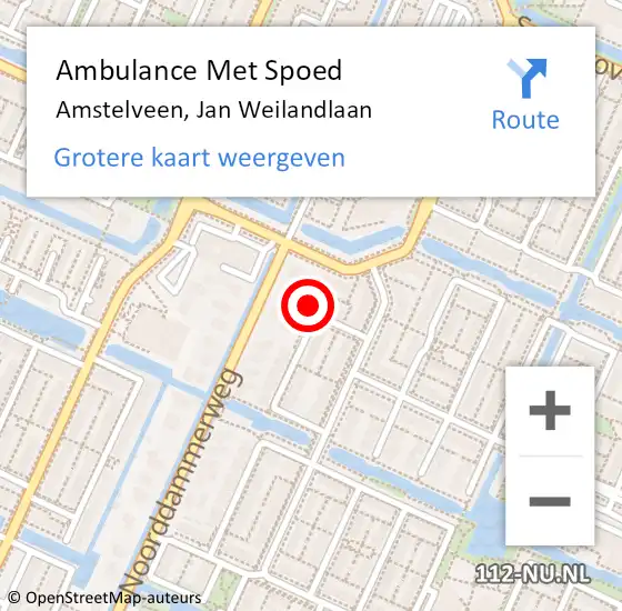 Locatie op kaart van de 112 melding: Ambulance Met Spoed Naar Amstelveen, Jan Weilandlaan op 24 oktober 2022 14:06