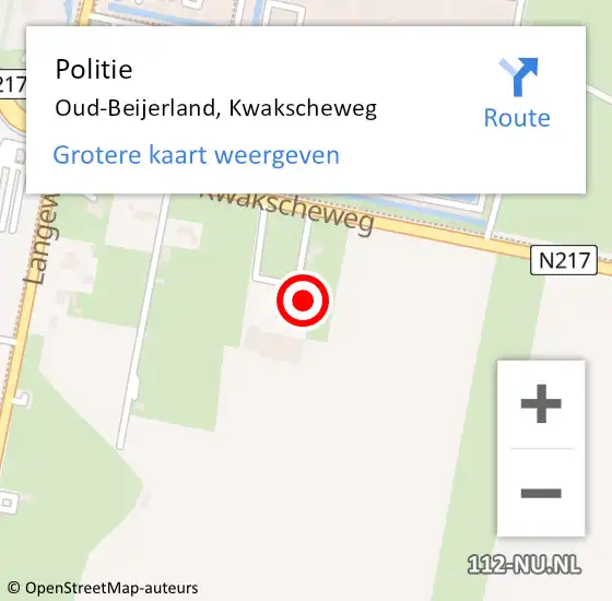 Locatie op kaart van de 112 melding: Politie Oud-Beijerland, Kwakscheweg op 24 oktober 2022 14:08