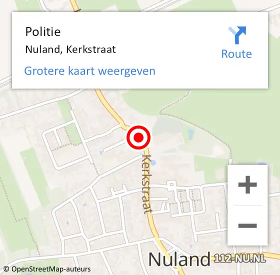 Locatie op kaart van de 112 melding: Politie Nuland, Kerkstraat op 2 augustus 2014 16:07