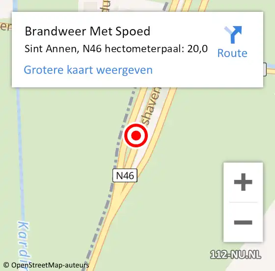 Locatie op kaart van de 112 melding: Brandweer Met Spoed Naar Sint Annen, N46 hectometerpaal: 21,5 op 2 augustus 2014 16:08