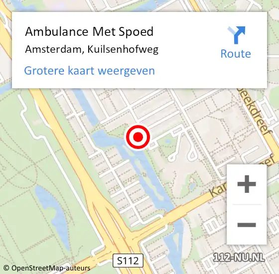 Locatie op kaart van de 112 melding: Ambulance Met Spoed Naar Amsterdam-Zuidoost, Kuilsenhofweg op 24 oktober 2022 14:58