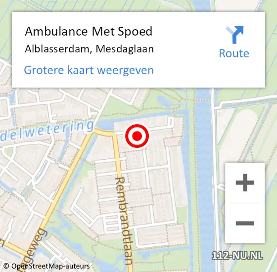 Locatie op kaart van de 112 melding: Ambulance Met Spoed Naar Alblasserdam, Mesdaglaan op 24 oktober 2022 15:11