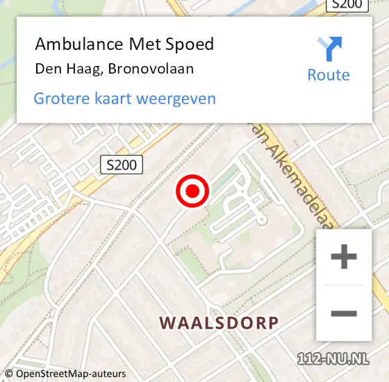 Locatie op kaart van de 112 melding: Ambulance Met Spoed Naar Den Haag, Bronovolaan op 24 oktober 2022 15:14