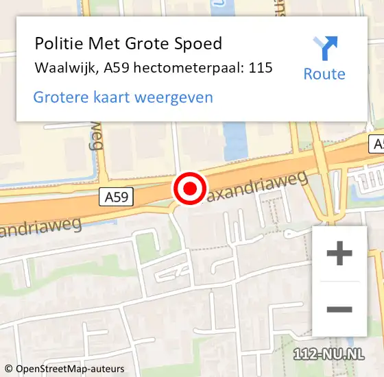 Locatie op kaart van de 112 melding: Politie Met Grote Spoed Naar Waalwijk, A59 hectometerpaal: 115 op 24 oktober 2022 15:38