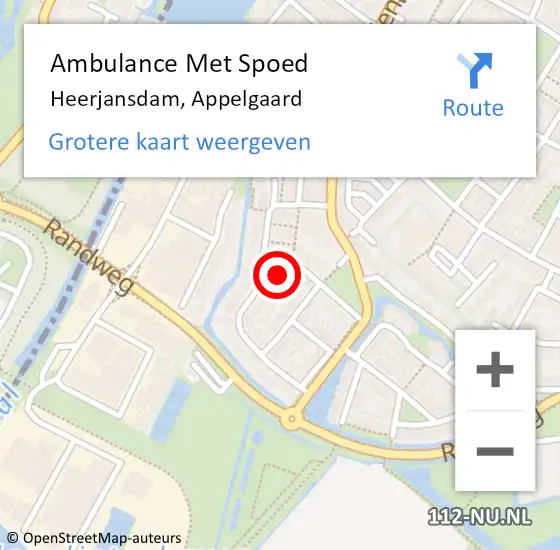 Locatie op kaart van de 112 melding: Ambulance Met Spoed Naar Heerjansdam, Appelgaard op 24 oktober 2022 15:42