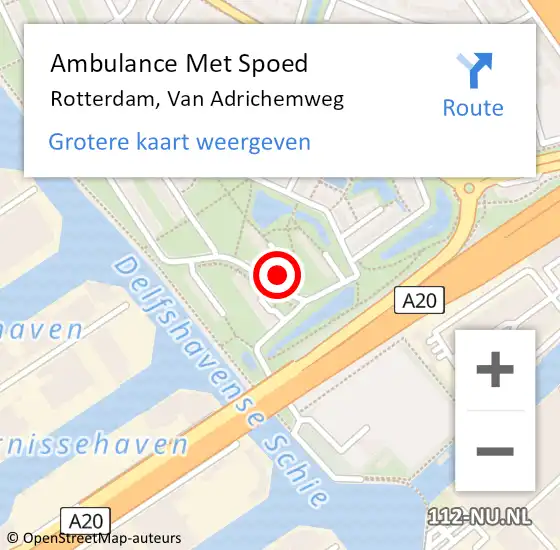 Locatie op kaart van de 112 melding: Ambulance Met Spoed Naar Rotterdam, Van Adrichemweg op 24 oktober 2022 15:45