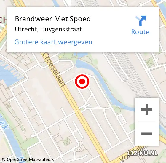 Locatie op kaart van de 112 melding: Brandweer Met Spoed Naar Utrecht, Huygensstraat op 24 oktober 2022 15:46