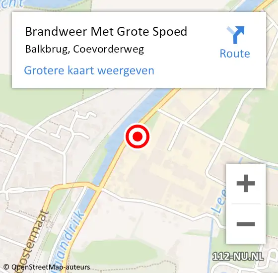 Locatie op kaart van de 112 melding: Brandweer Met Grote Spoed Naar Balkbrug, Coevorderweg op 24 oktober 2022 15:46
