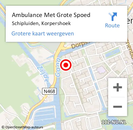 Locatie op kaart van de 112 melding: Ambulance Met Grote Spoed Naar Schipluiden, Korpershoek op 24 oktober 2022 16:21