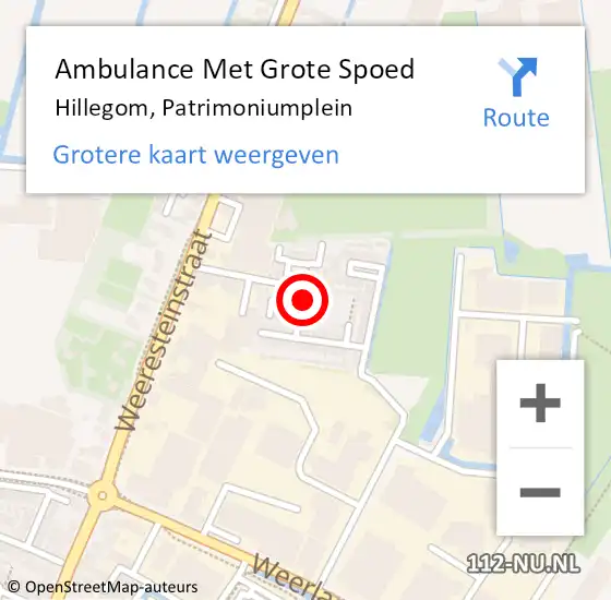 Locatie op kaart van de 112 melding: Ambulance Met Grote Spoed Naar Hillegom, Patrimoniumplein op 24 oktober 2022 16:34