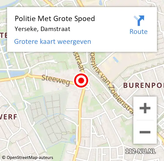Locatie op kaart van de 112 melding: Politie Met Grote Spoed Naar Yerseke, Damstraat op 24 oktober 2022 16:52