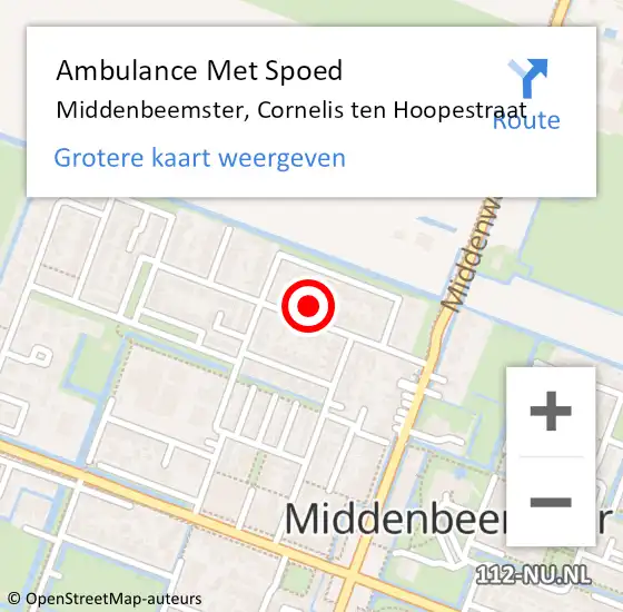 Locatie op kaart van de 112 melding: Ambulance Met Spoed Naar Middenbeemster, Cornelis ten Hoopestraat op 24 oktober 2022 16:57