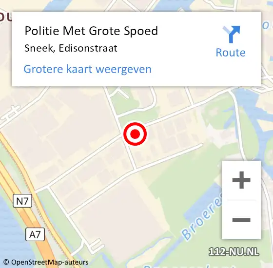 Locatie op kaart van de 112 melding: Politie Met Grote Spoed Naar Sneek, Edisonstraat op 24 oktober 2022 17:07