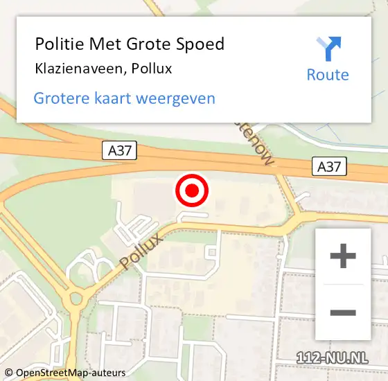 Locatie op kaart van de 112 melding: Politie Met Grote Spoed Naar Klazienaveen, Pollux op 24 oktober 2022 17:15