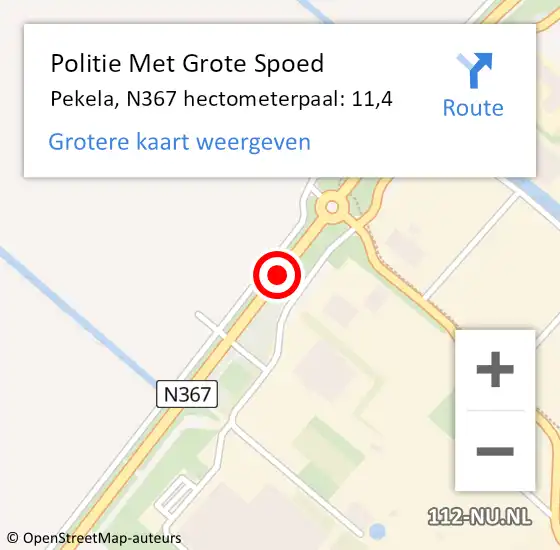 Locatie op kaart van de 112 melding: Politie Met Grote Spoed Naar Pekela, N367 hectometerpaal: 11,4 op 24 oktober 2022 17:19