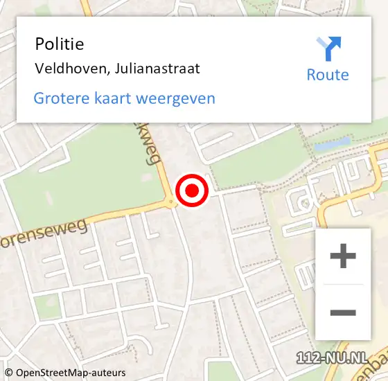 Locatie op kaart van de 112 melding: Politie Veldhoven, Julianastraat op 24 oktober 2022 17:22