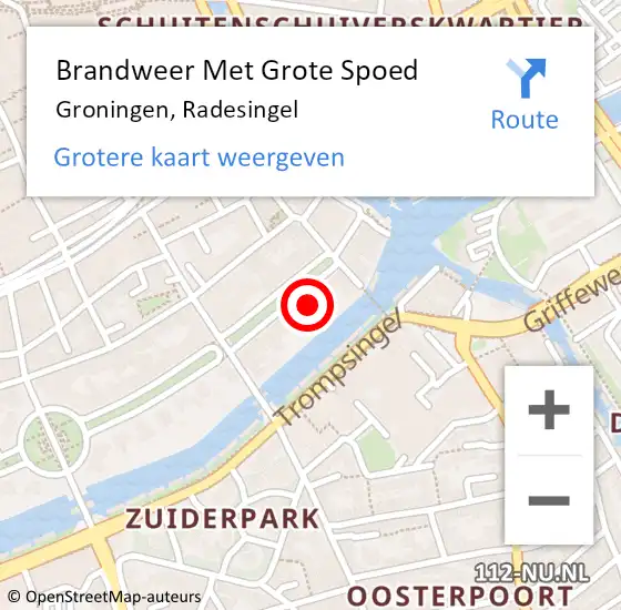 Locatie op kaart van de 112 melding: Brandweer Met Grote Spoed Naar Groningen, Radesingel op 24 oktober 2022 17:31