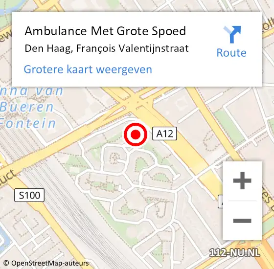 Locatie op kaart van de 112 melding: Ambulance Met Grote Spoed Naar Den Haag, François Valentijnstraat op 24 oktober 2022 18:00