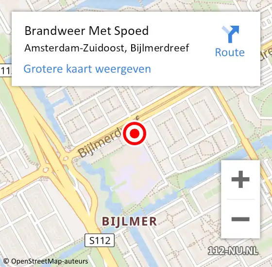 Locatie op kaart van de 112 melding: Brandweer Met Spoed Naar Amsterdam-Zuidoost, Bijlmerdreef op 24 oktober 2022 18:11