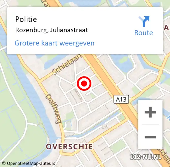 Locatie op kaart van de 112 melding: Politie Rozenburg, Julianastraat op 24 oktober 2022 18:50