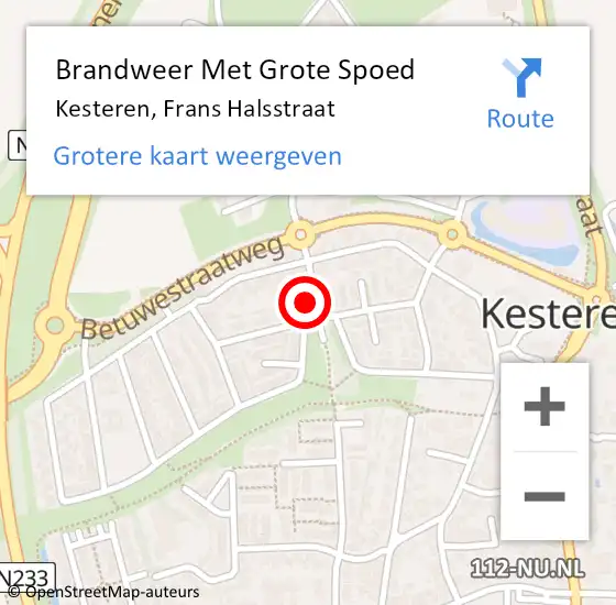 Locatie op kaart van de 112 melding: Brandweer Met Grote Spoed Naar Kesteren, Frans Halsstraat op 24 oktober 2022 18:59