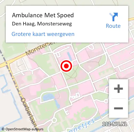 Locatie op kaart van de 112 melding: Ambulance Met Spoed Naar Den Haag, Monsterseweg op 24 oktober 2022 19:12